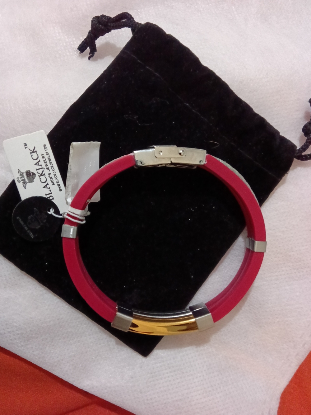 Blackjack Red Silicone Bracelet with Gold & Silver Accents